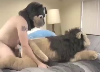 Plushie lion takes a facial after this hard fuck